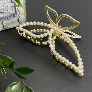Pearl Gold Butterfly Large Hair Clip Claw NEW